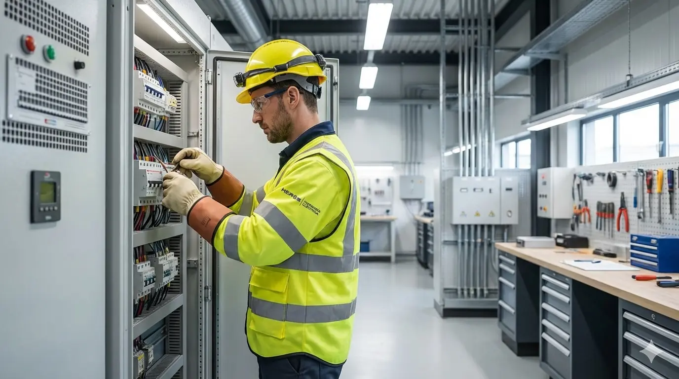 Electricista trabajando en panel eléctrico